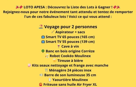LISTE DES LOTS DU LOTO APSEA DU 30 NOVEMBRE 2025 organisé par les Lions clubs et les Rotary Clubs de la CORREZE